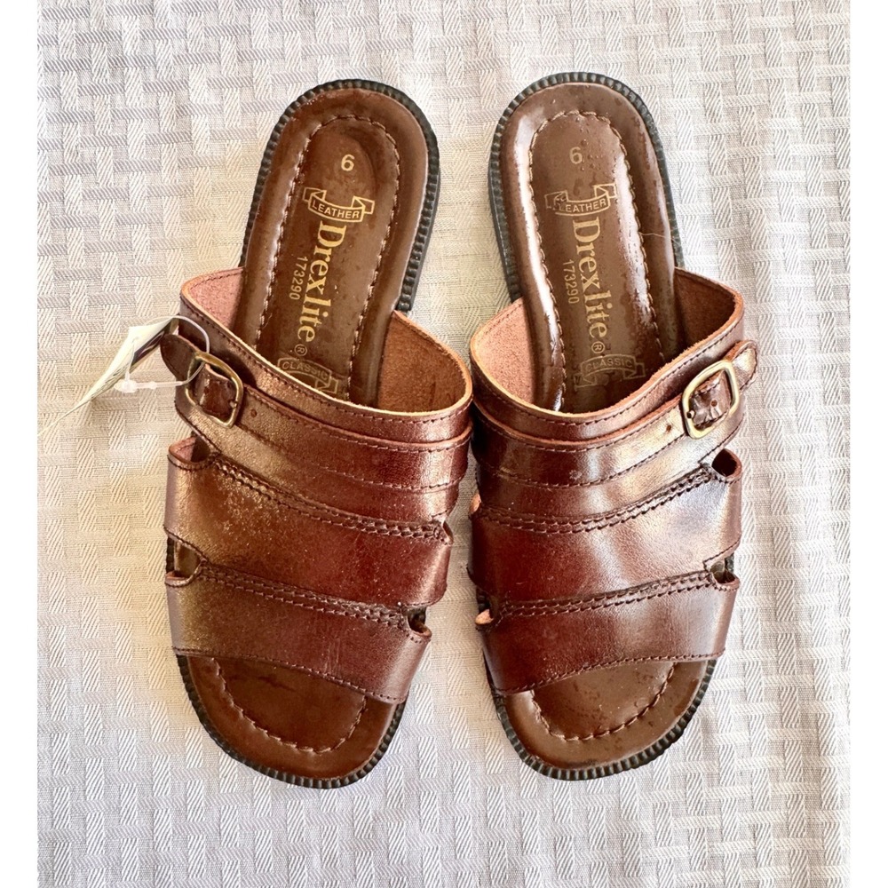 Drexlite Vintage Leather Slide Sandals Womens 6 Brown Boho Buckle 173290 - Picture 6 of 9